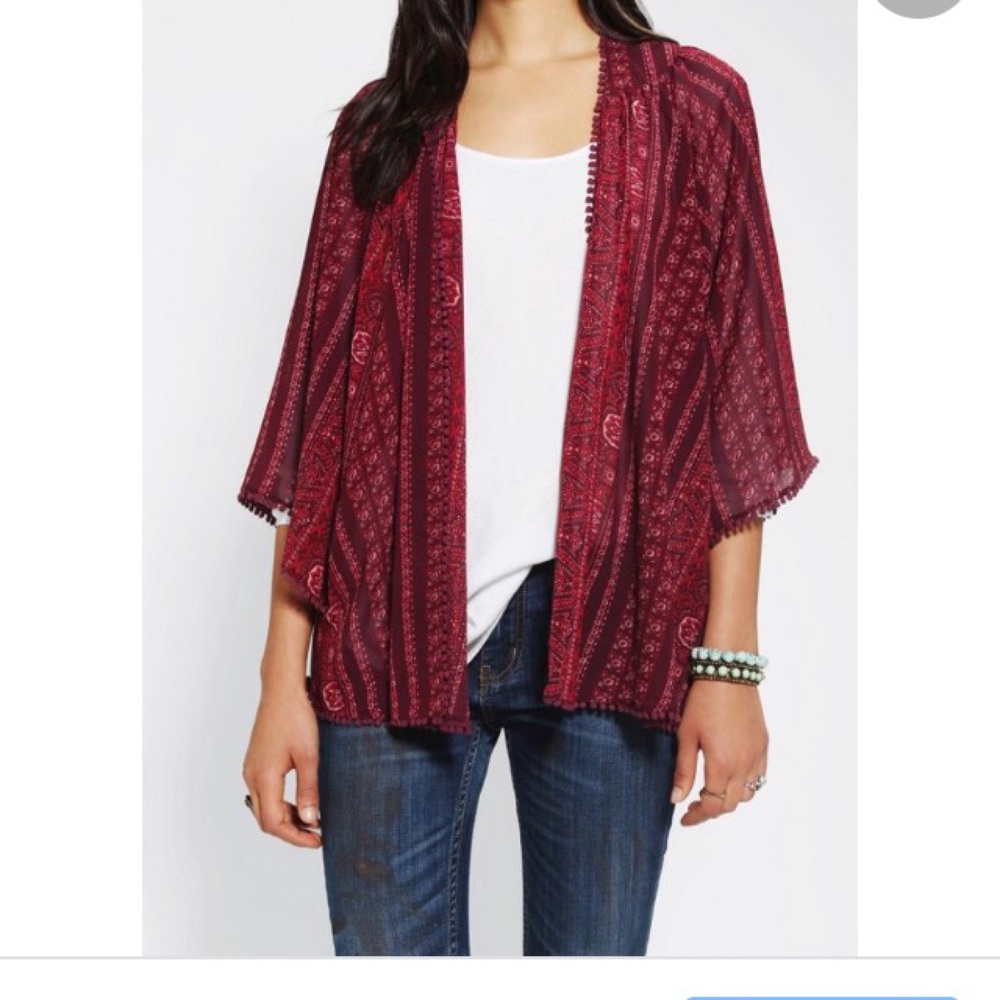 Ecote Bergundy Chiffon Kimono Jacket